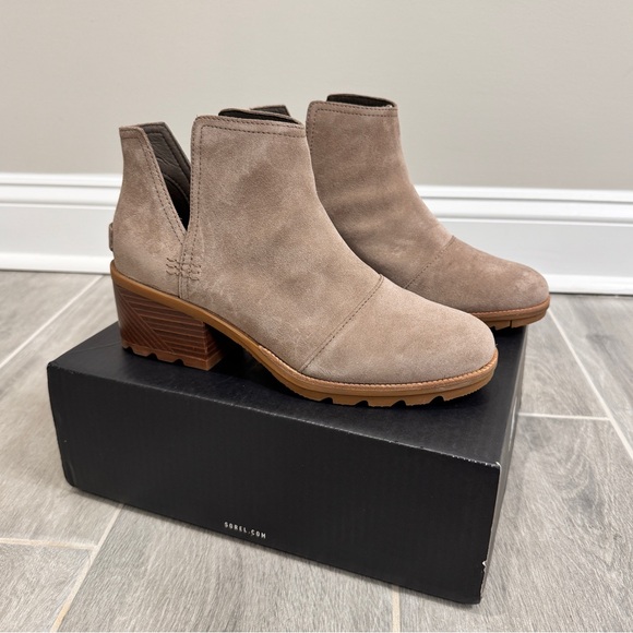 Sorel Cate Cut Out Ankle Boots Block Heel Suede - Picture 3 of 6